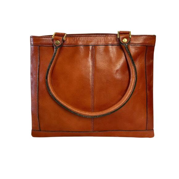 Vintage Charisma Cognac Brown Leather Triple-Entry Accordion Satchel Bag Handbag - Picture 2 of 9